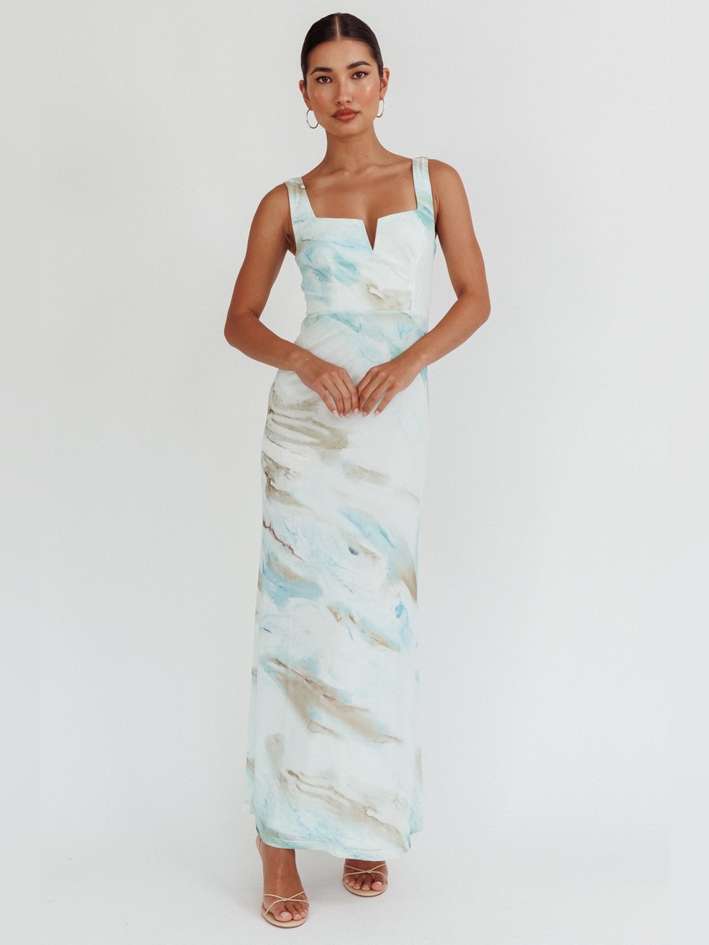 Saint & Secrets: Jovelle Strappy Back Maxi Dress Marble Blue